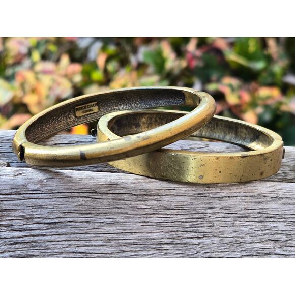 2 Heidi Daus Hinged Bronze Tone Multi Color Swarovski Crystal Bangle Bracelets - Picture 6 of 10